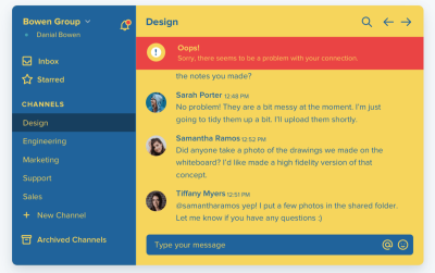 An example of a bad chat messenger design using only red, blue, and yellow for each element