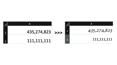 An example of the numerical data representation in monospaced (where the content is aligned, and the characters use the same amount of space) and non-monospaced font