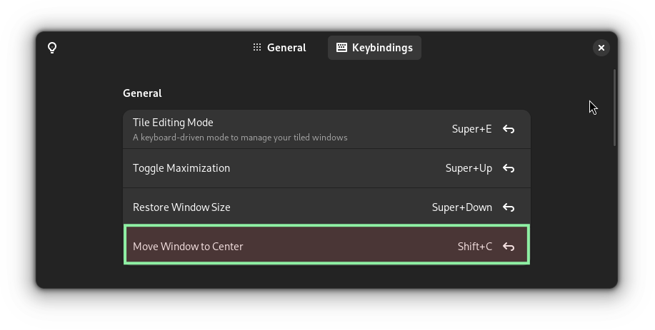 configure shortcut to align window in the center